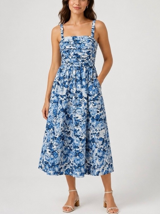 Abercrombie & Fitch Dresses & Skirts - Abercrombie & Fitch Blue Floral Square-Neck Midi Dress